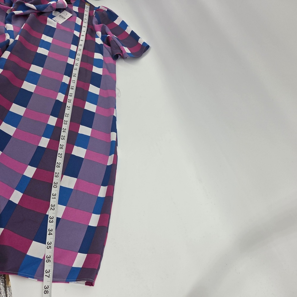 Ann Taylor Factory Dress Large Purple Plaid Flutter Sleeve Eclectic Shift - Picture 8 of 8